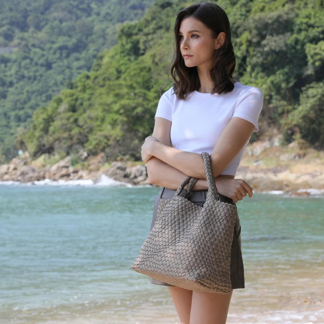 Palermo hand-braided shopper bag in sand, nylon blend, 48 x 26 x 21 cm