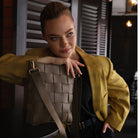 Braided strap shoulder bag in taupe vegan leather with a zip