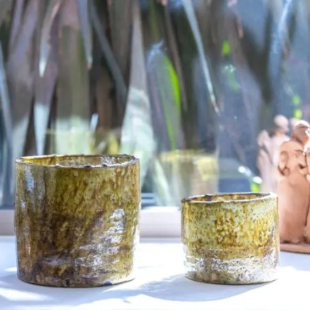 Tamegroute Orange Blossom candle in brown Moroccan pottery, orange blossom scent