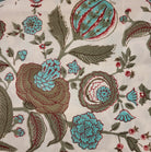 Turquoise poppy block-print cotton tablecloth
