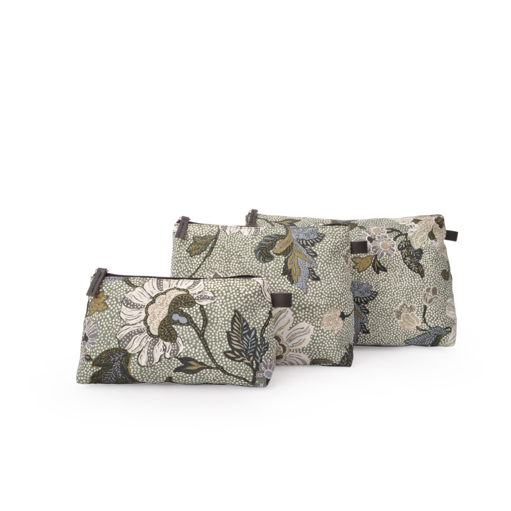 White Flower Linen Cosmetic Bag Family