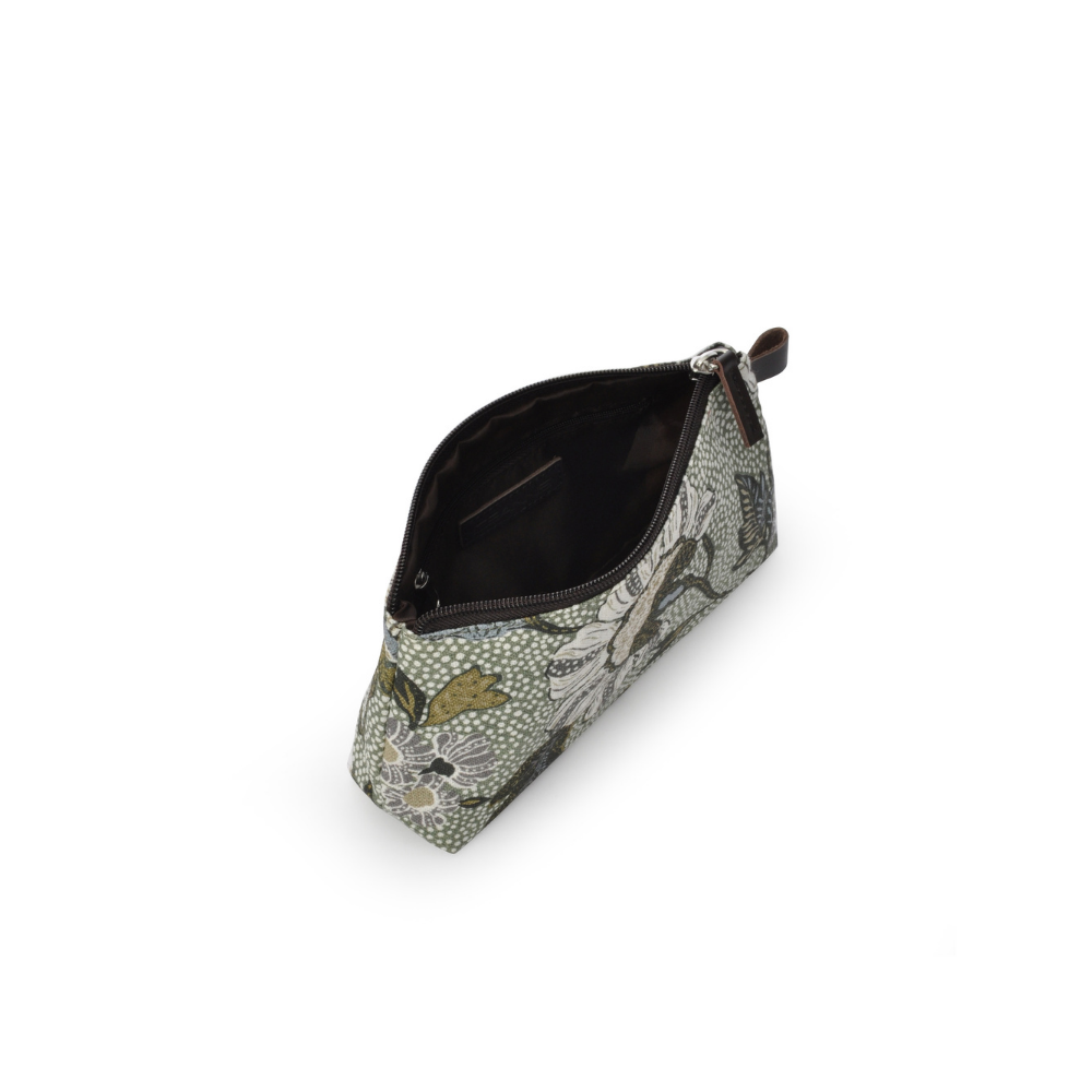 White Flower Linen Cosmetic Bag inside