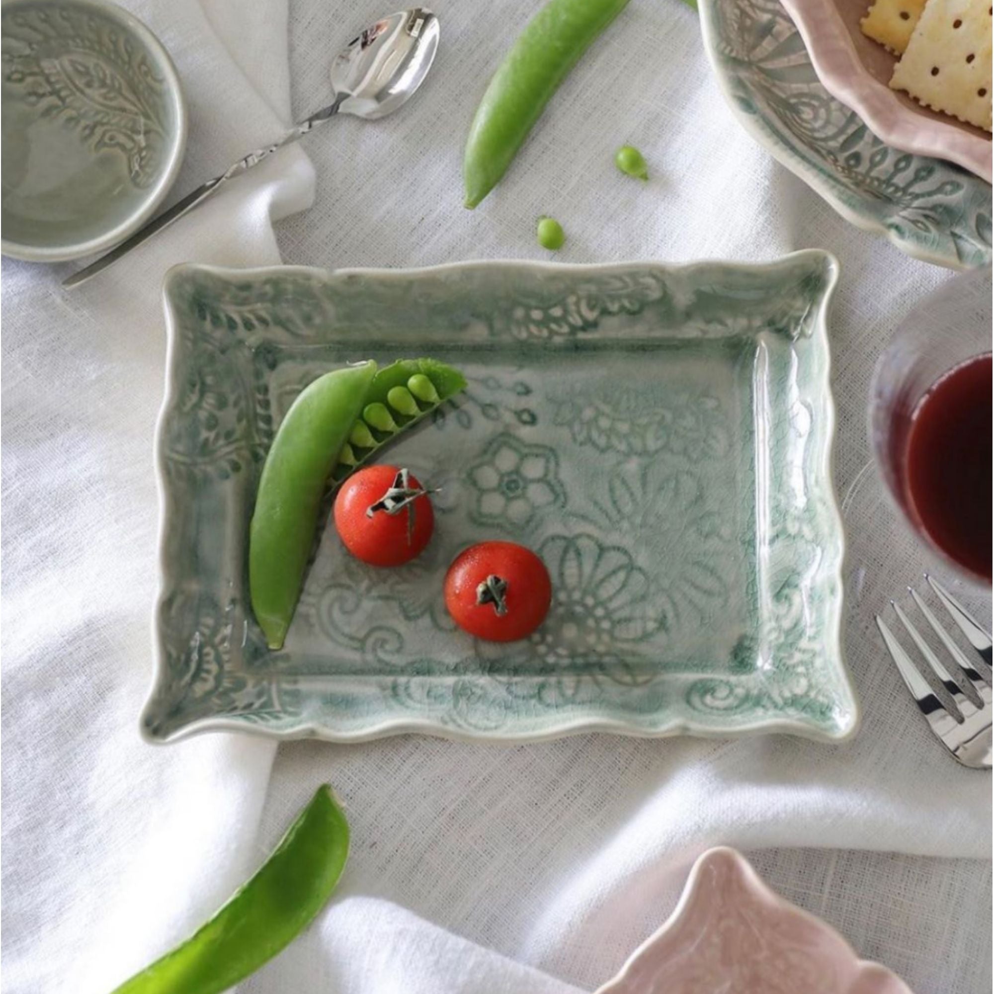 Antique-finish Sthal rectangular appetiser plate, 19.5 x 13.5 cm