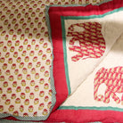 Block-print quilt with cute elephants, single