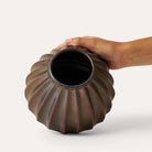 Bronze Salon round ribbed vase, glazed terracotta, detail