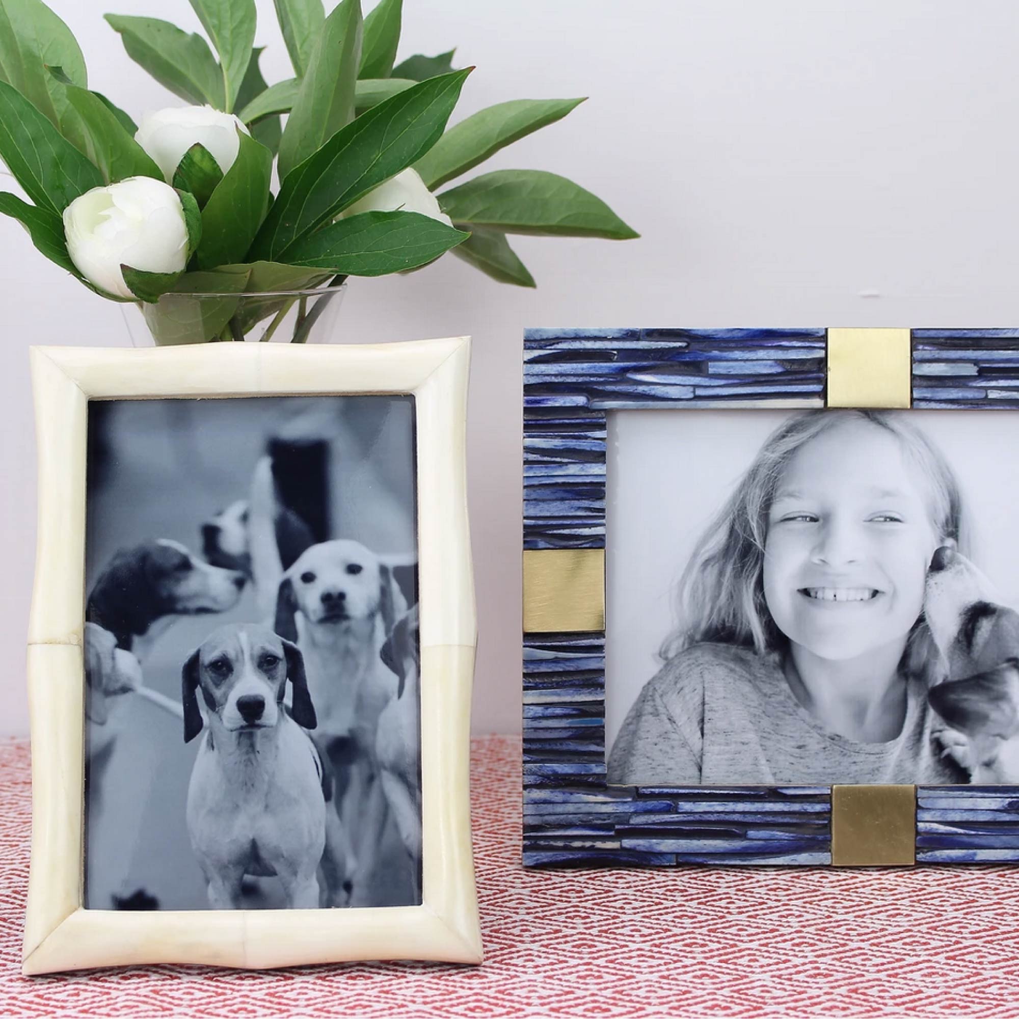 Carved buffalo bone curved photo frame by Addison Ross