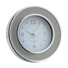 Round chiffon enamel and silver silent alarm clock with glow-in-the-dark hands