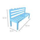Child-sized turquoise teak bench, styled