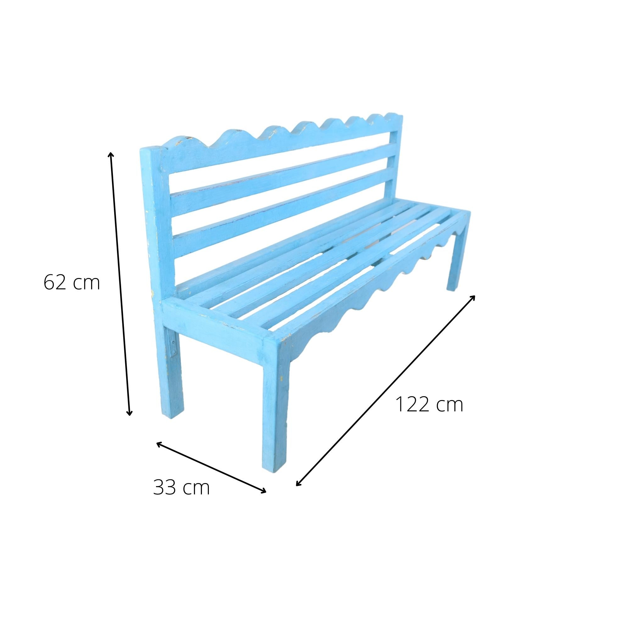 Child-sized turquoise teak bench, styled