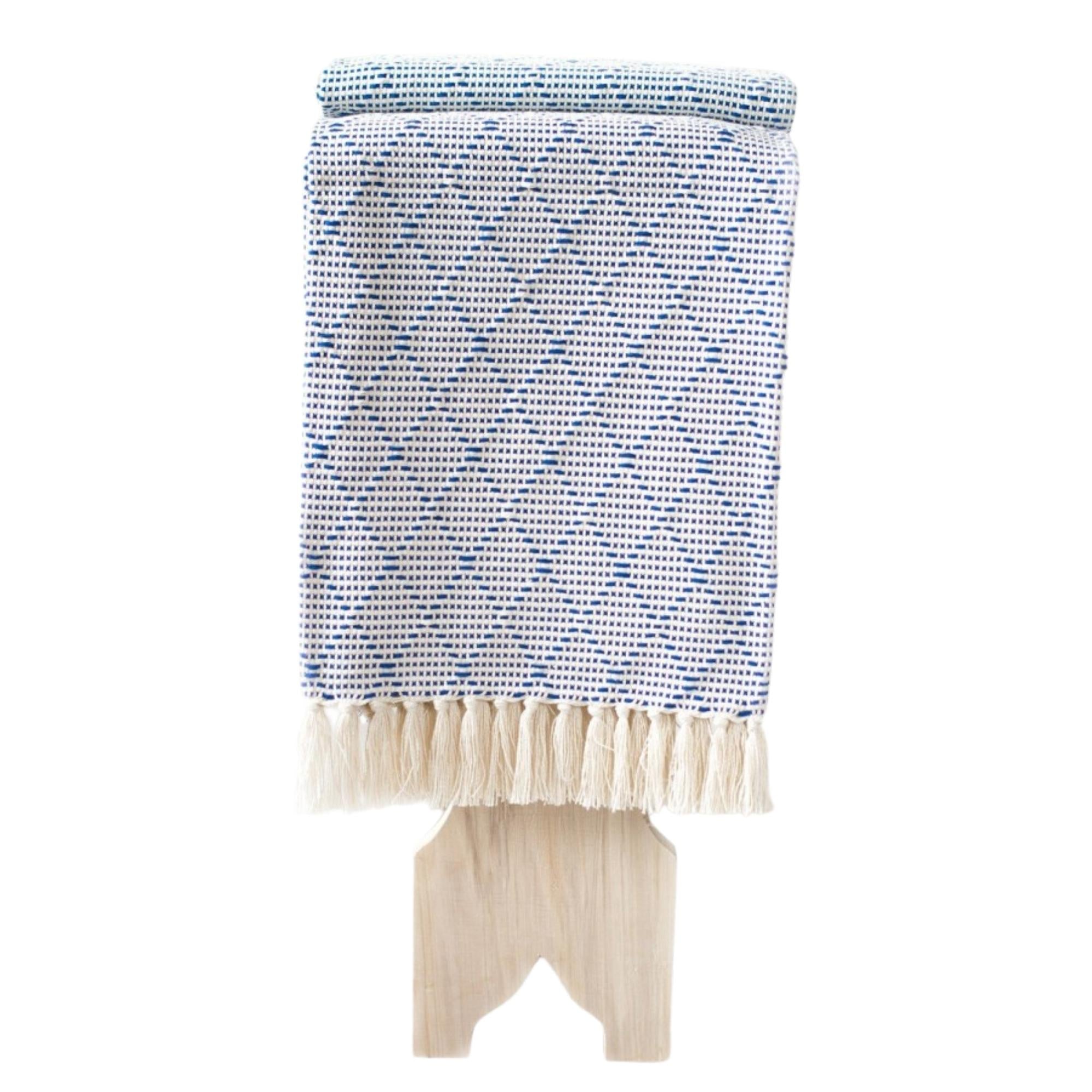 Portuguese mosaic recycled cotton throw in blue, 180 x 150 cm
