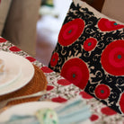 Suzani Balqash linen cushion in red and black with turquoise centre, 45 x 45cm