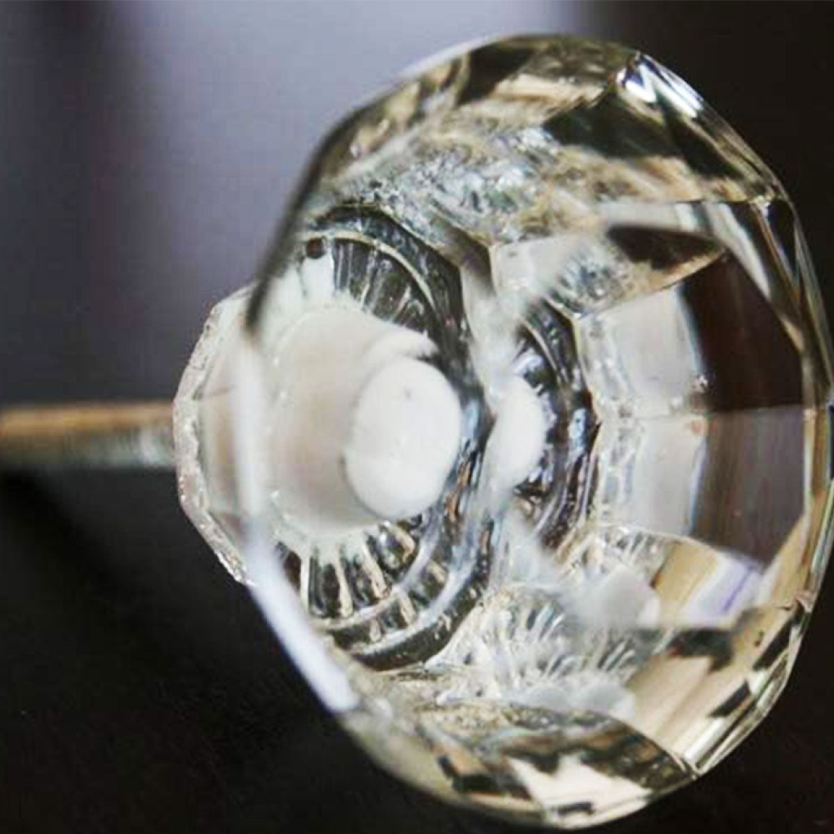 Large faceted clear glass door knob, 60 mm