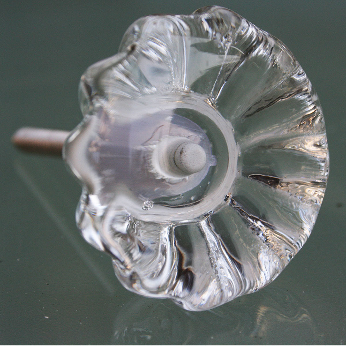 Set of 2 small clear glass flower door knobs, 40 mm