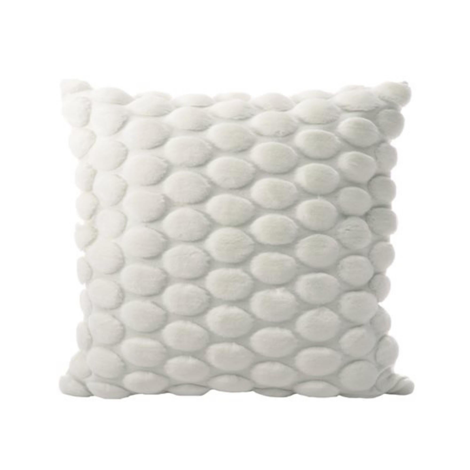 White Egg Velvet Cushion by Ceannis, 50 x 50 cm, eggshell fabric with cotton velvet reverse, styled