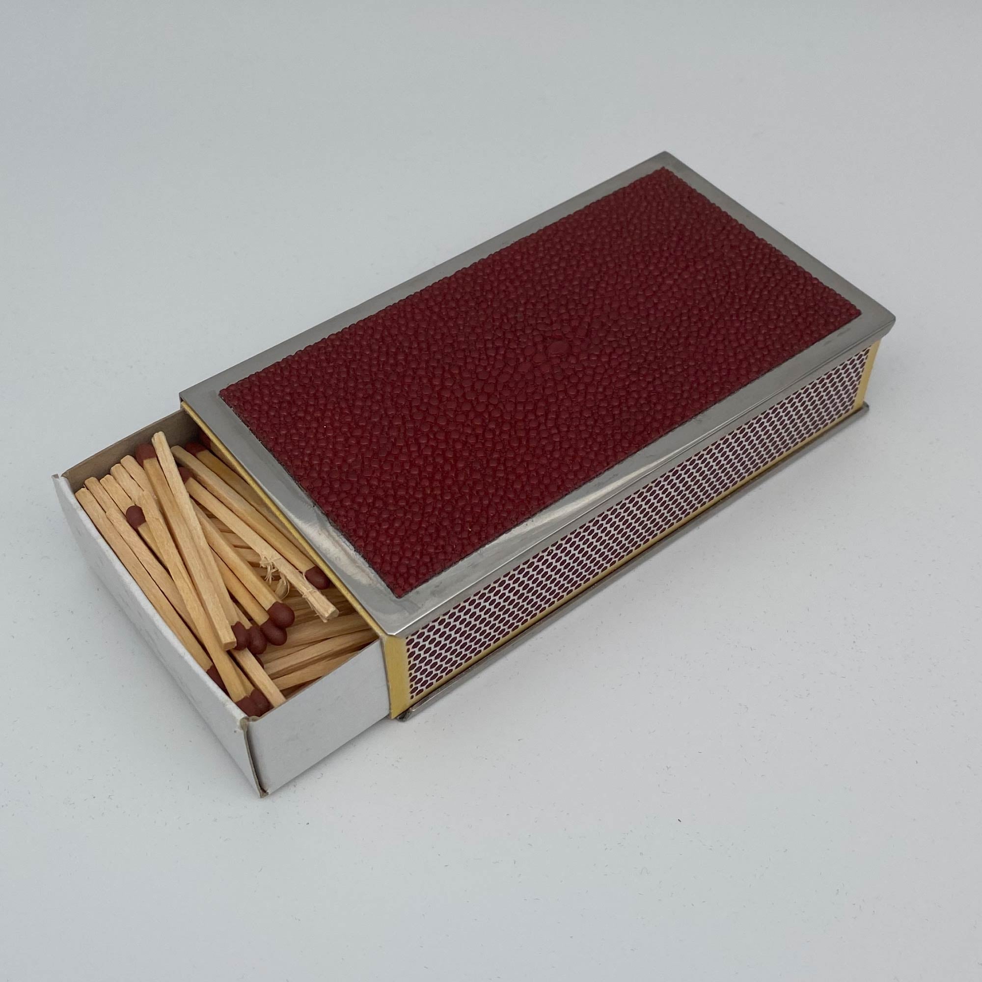 Faux shagreen matchbox holder in red by Forwood Design, stainless steel, 13 x 7 x 3 cm