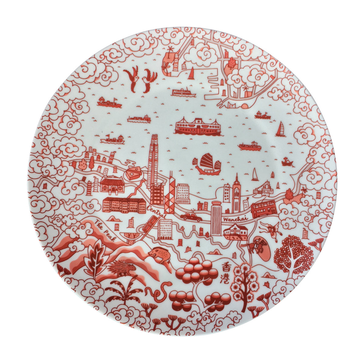 Faux Willow Series HK  10.5'' Plate Red set of 4 - Faux, INSIDE Hong Kong