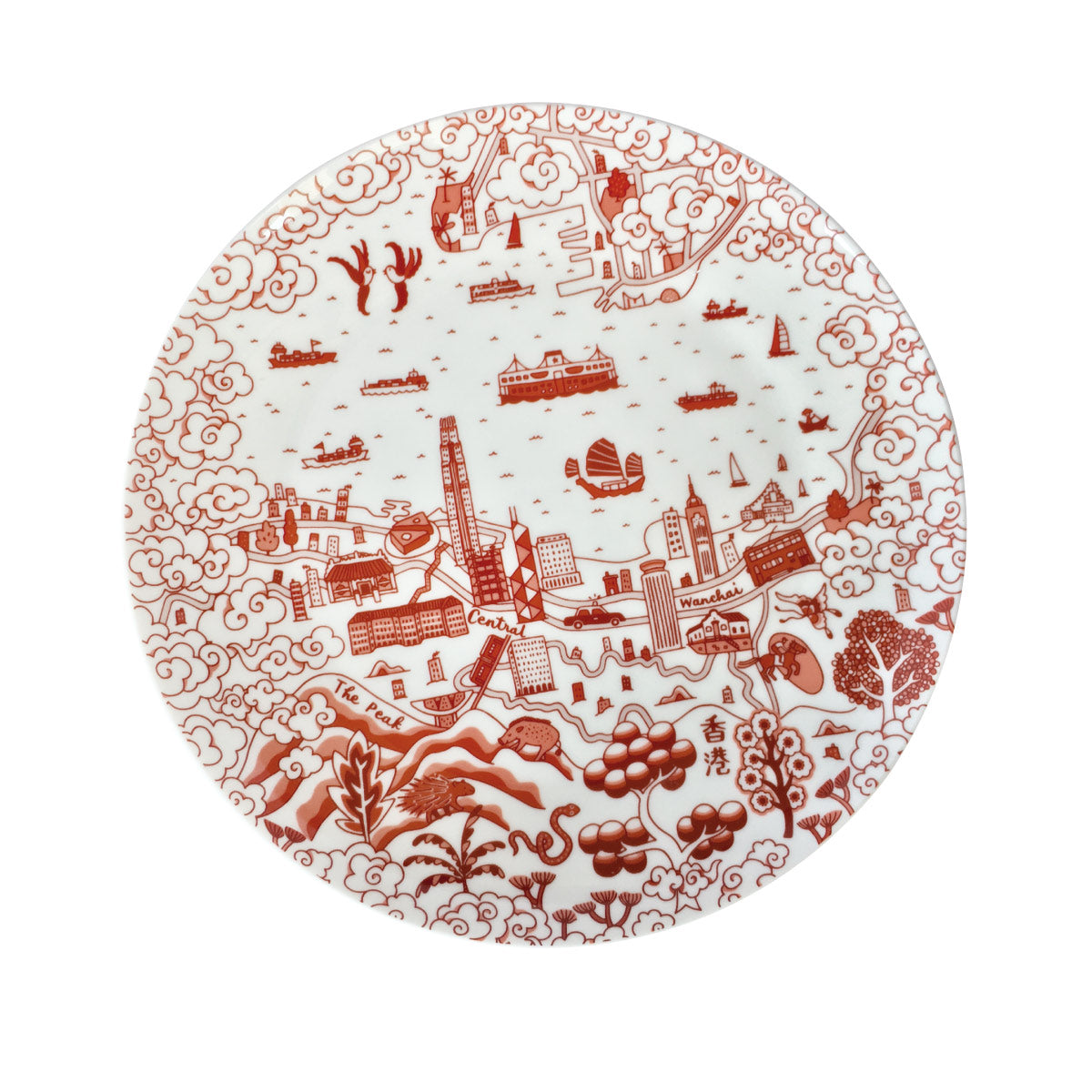 Faux Willow Series HK  8'' Plate Red set of 4 - Faux, INSIDE Hong Kong