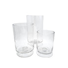 Set of three glass hurricane candle lamps in small, medium and large sizes