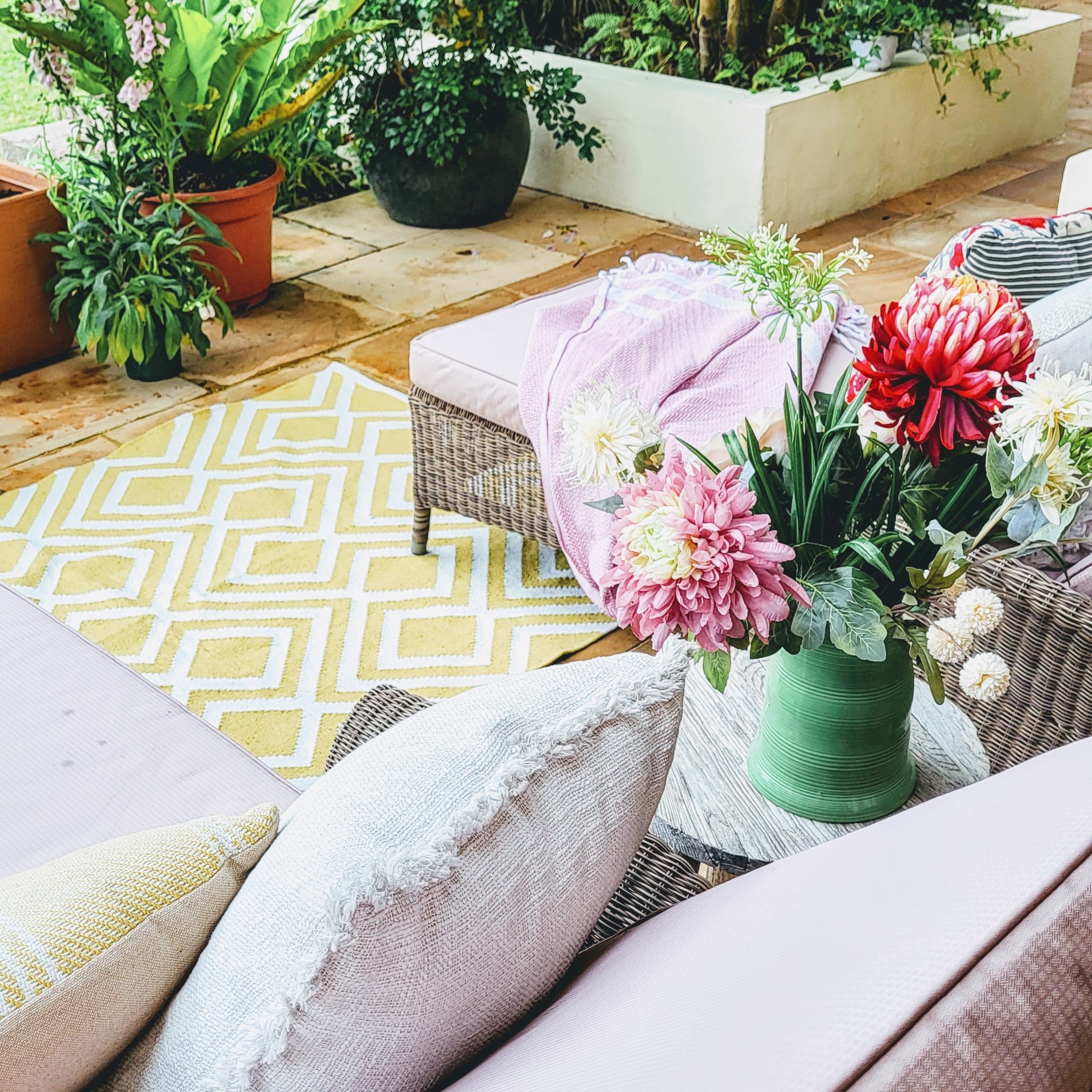 Gooseberry green Iris rug by Weaver Green, flat woven from recycled plastic bottles, 180 x 120 cm