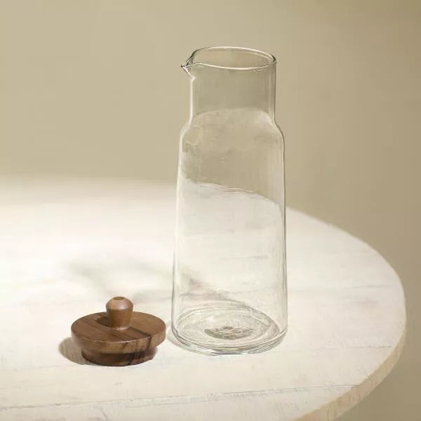 Glass carafe with wooden lid by Ellementry, handcrafted, 10 x 10 x 28 cm