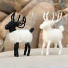 Hand-stitched felt reindeer decorations in black and white, set of two, India