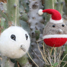 Hand-stitched felt robin and owl, detail, India