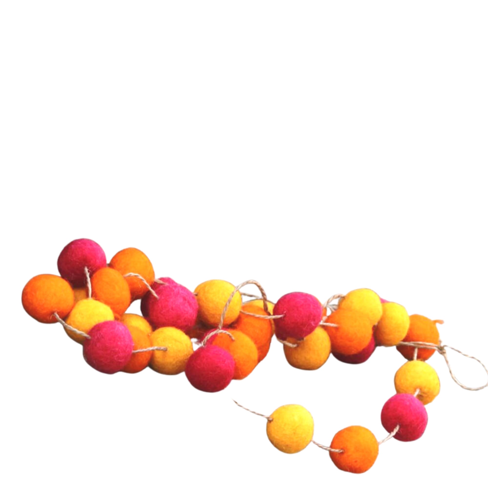 Red, orange and yellow felt pom-pom garland, handmade in India