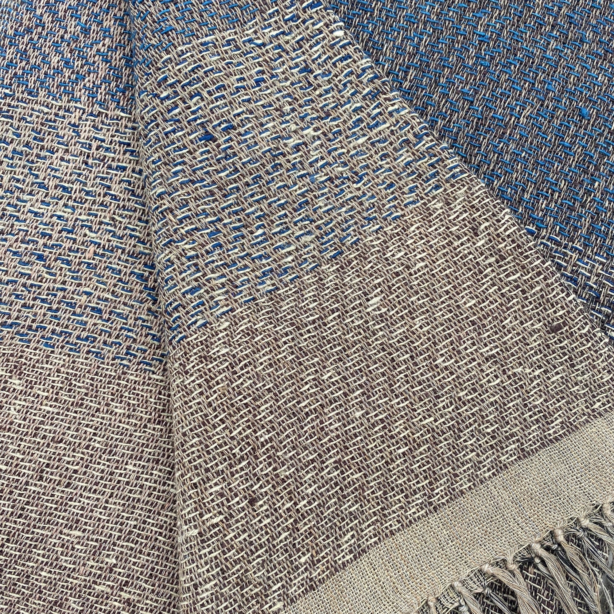 Handwoven silk and linen throw, striped in cappuccino and sesame tones, 130 x 170 cm