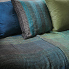 Blue handwoven linen and silk throw, styled, India
