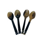 Owl-handle horn salad server set, natural horn, detail