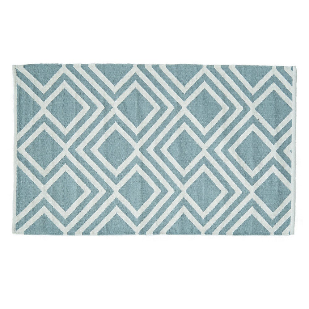 Weaver Green teal Iris rug, flat woven recycled plastic