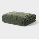 Washed velvet square-stitch quilted throw in kale blue, 130 x 180cm