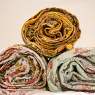 Kantha throw and bedspread, saffron floral, handmade cotton, 210 x 260 cm