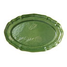 Large oval serving platter in spring green, leaf and vine pattern, ceramic, 49 x 32 cm