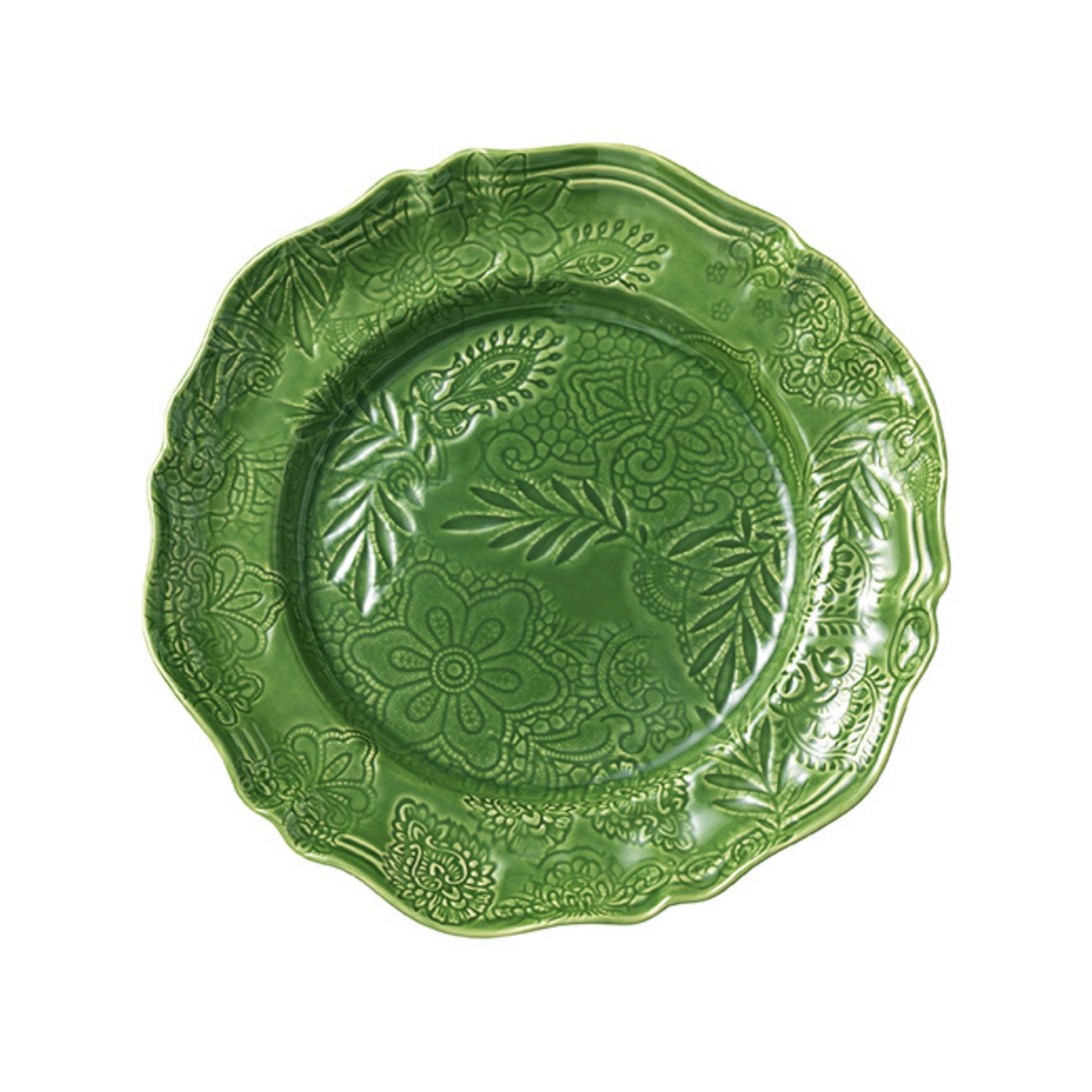 Large round serving dish in primavera green, glazed ceramic, 34 cm diameter