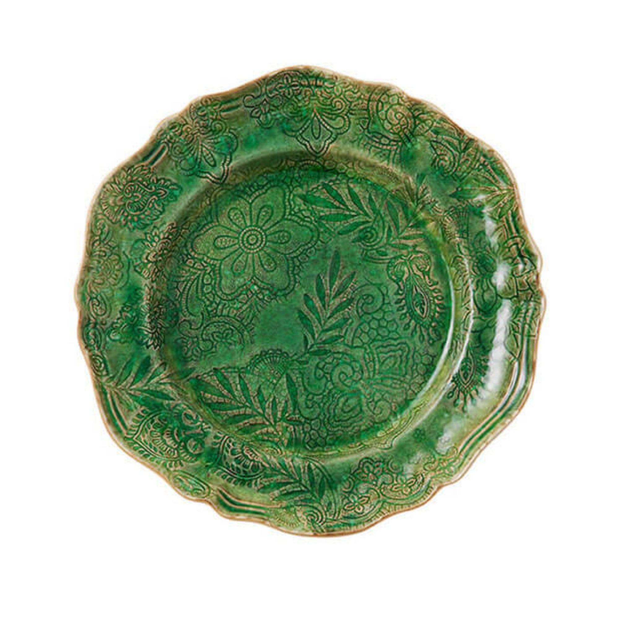 Large round serving dish in seaweed, glazed ceramic, 34 cm diameter