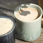 Thunder navy latte cup, ceramic, detail view