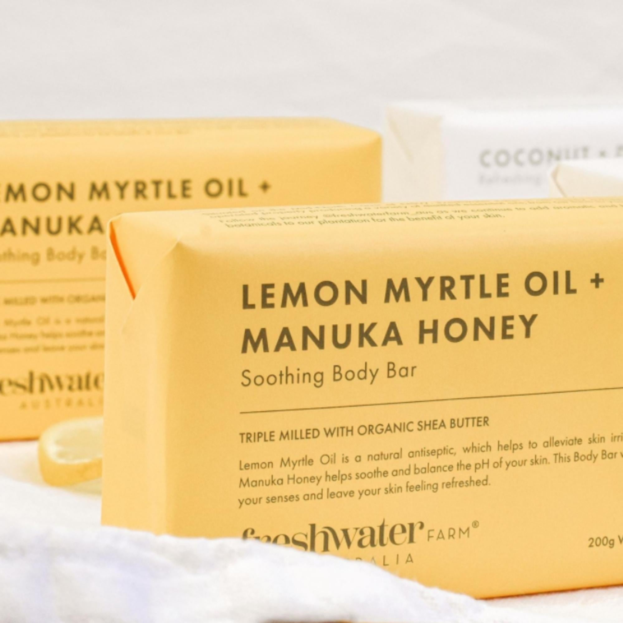 Lemon Myrtle and Manuka Honey body bar, 200g, Australian made, detail view