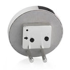 Light blue and silver enamel alarm clock, silent sweep movement, detail