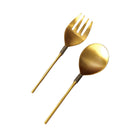 Masai gold brass salad server set, spoon and fork, handcrafted, 26 cm