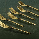 Masai gold brass table fork, handcrafted, detail view