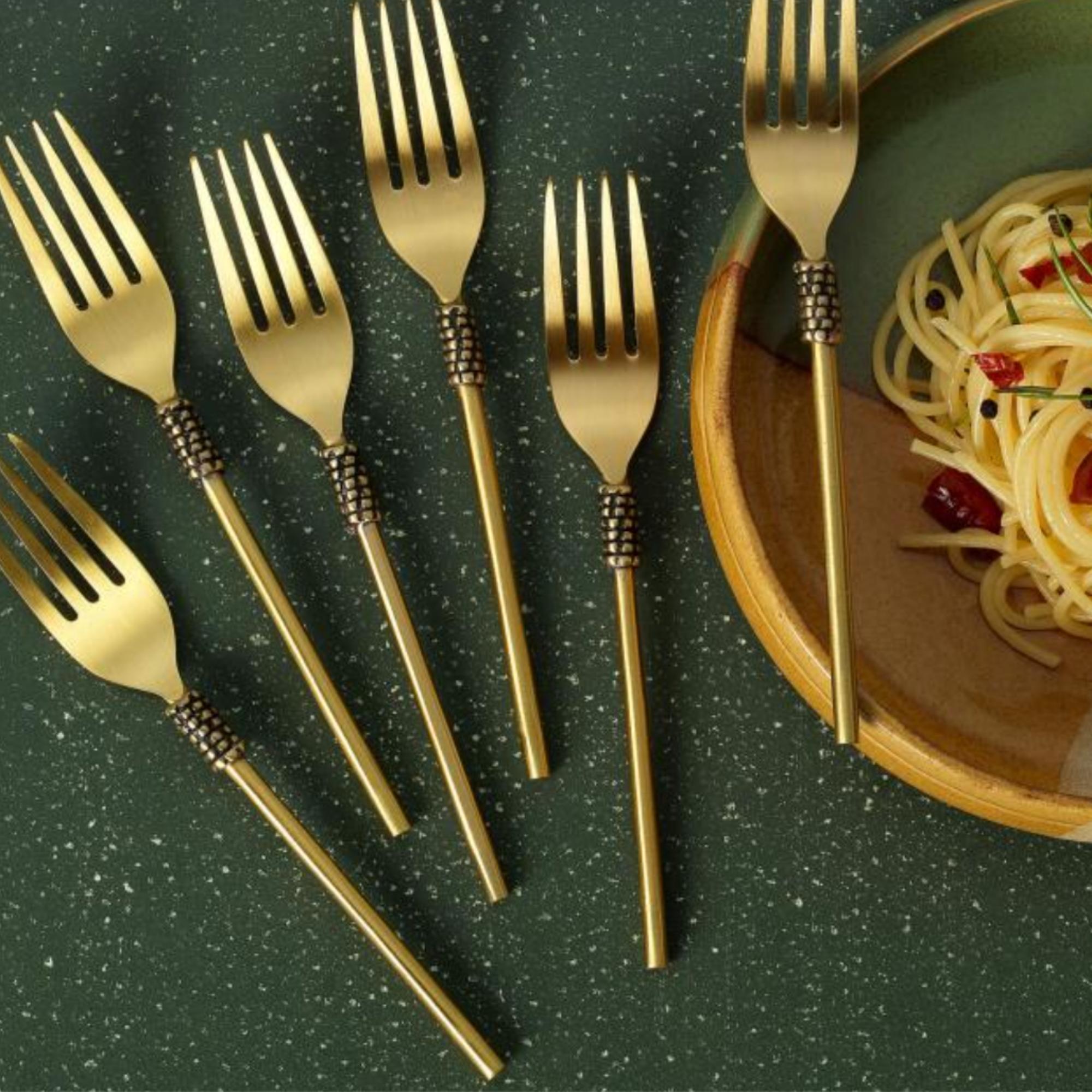 Masai gold brass table fork, handcrafted, matte finish, 18 cm