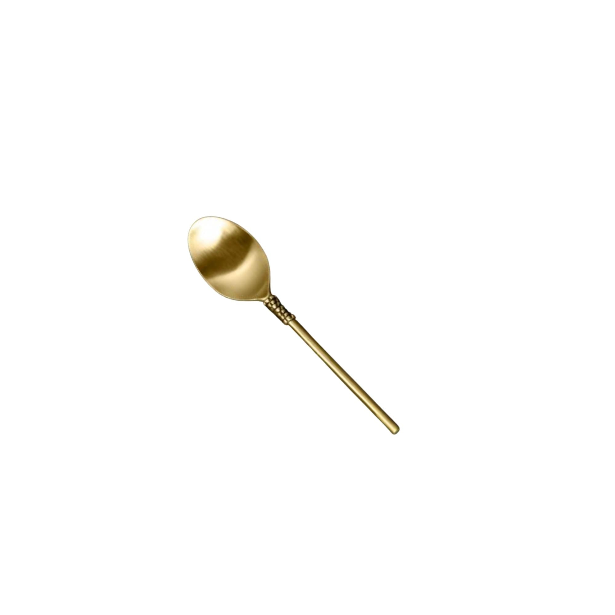 Brass tea spoon with gold finish, handcrafted, detail view