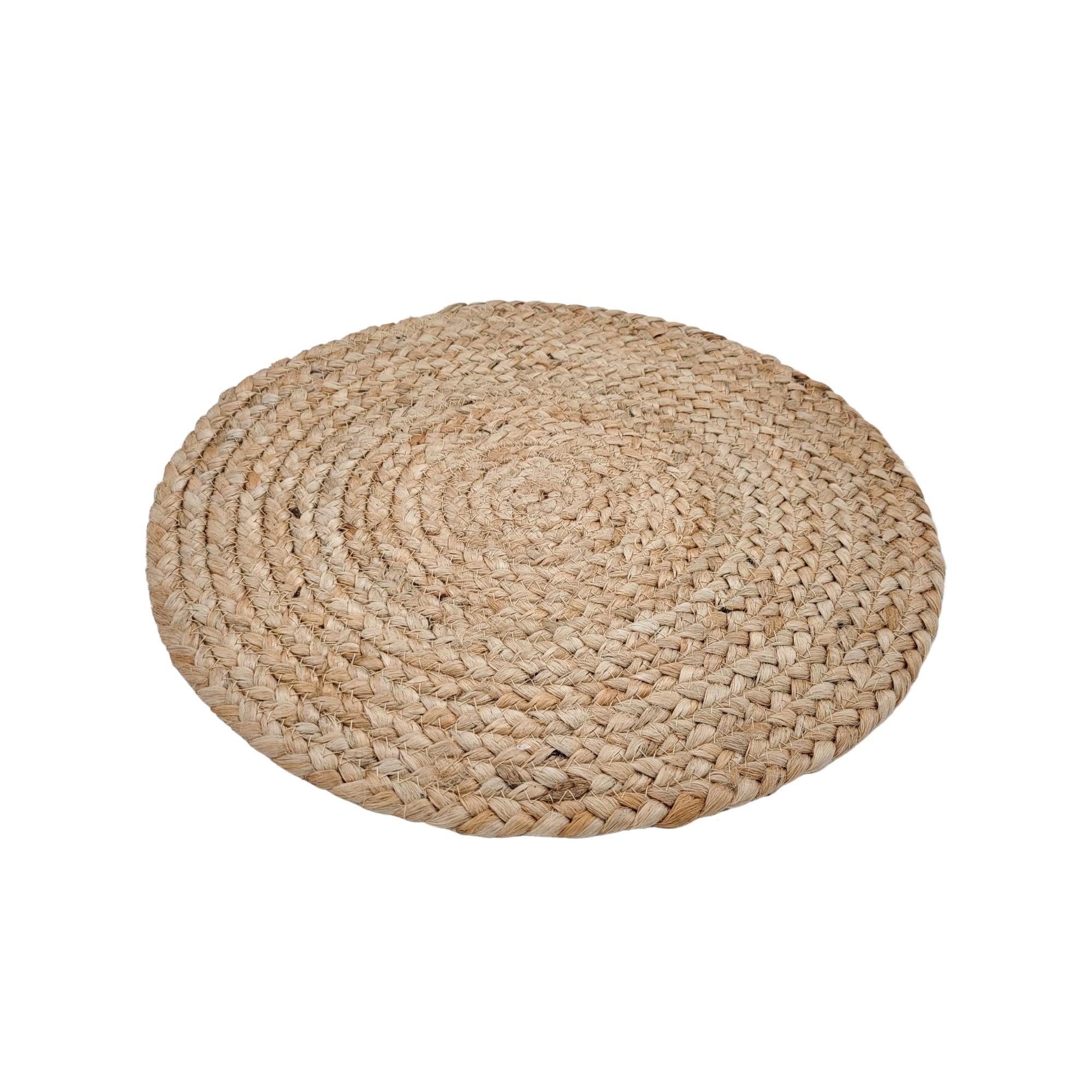 Natural jute round placemat, handcrafted, styled on the table