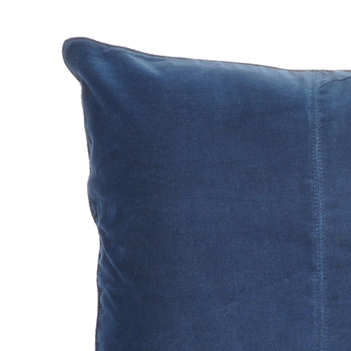 Navy blue velvet cushion cover, concealed zip, detail