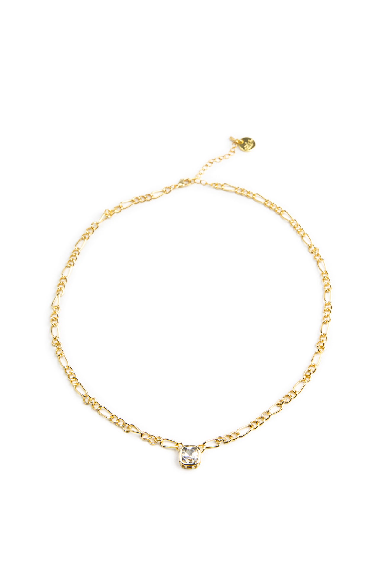 Bonnie gold-plated chain necklace with cushion cut CZ pendant, 41 cm
