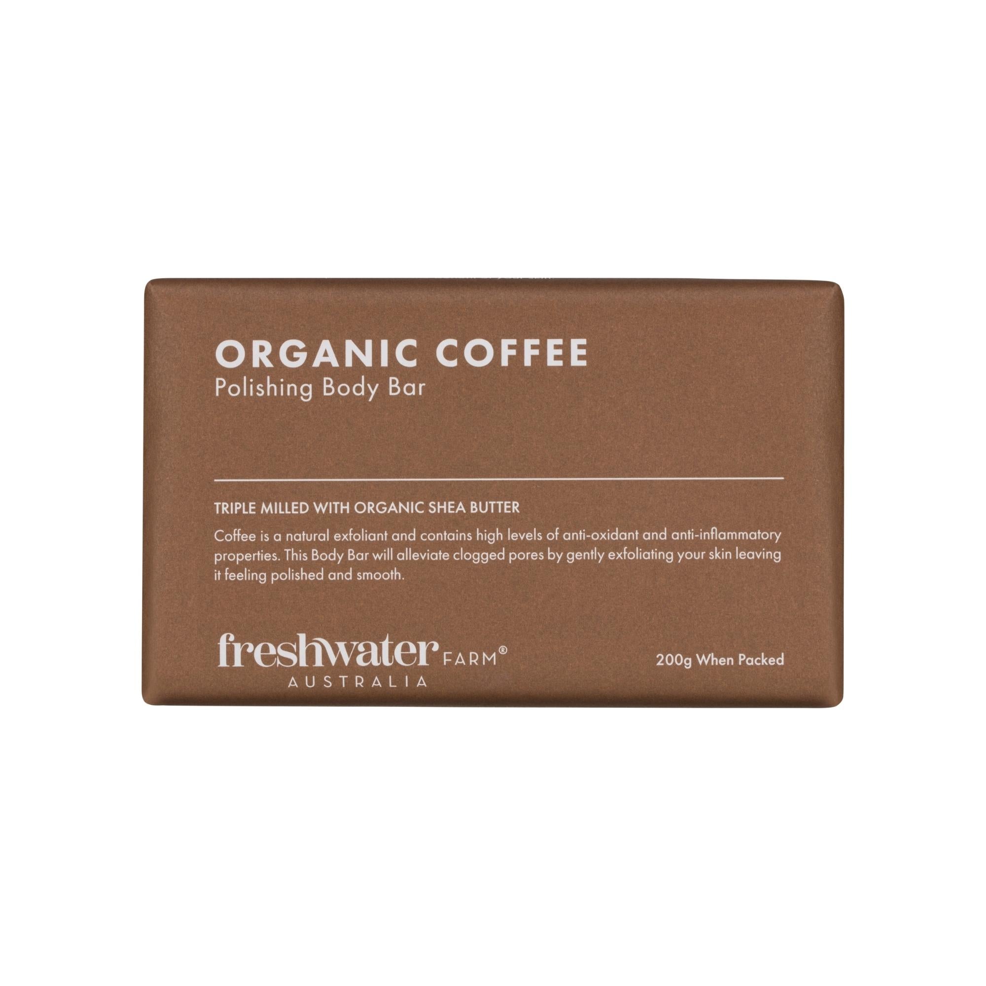 Organic coffee body bar, 200g, triple milled, made in Australia, detail