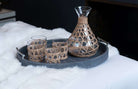 Oval serving tray in charcoal faux shagreen, stainless steel jungle twig handles, Forwood Design