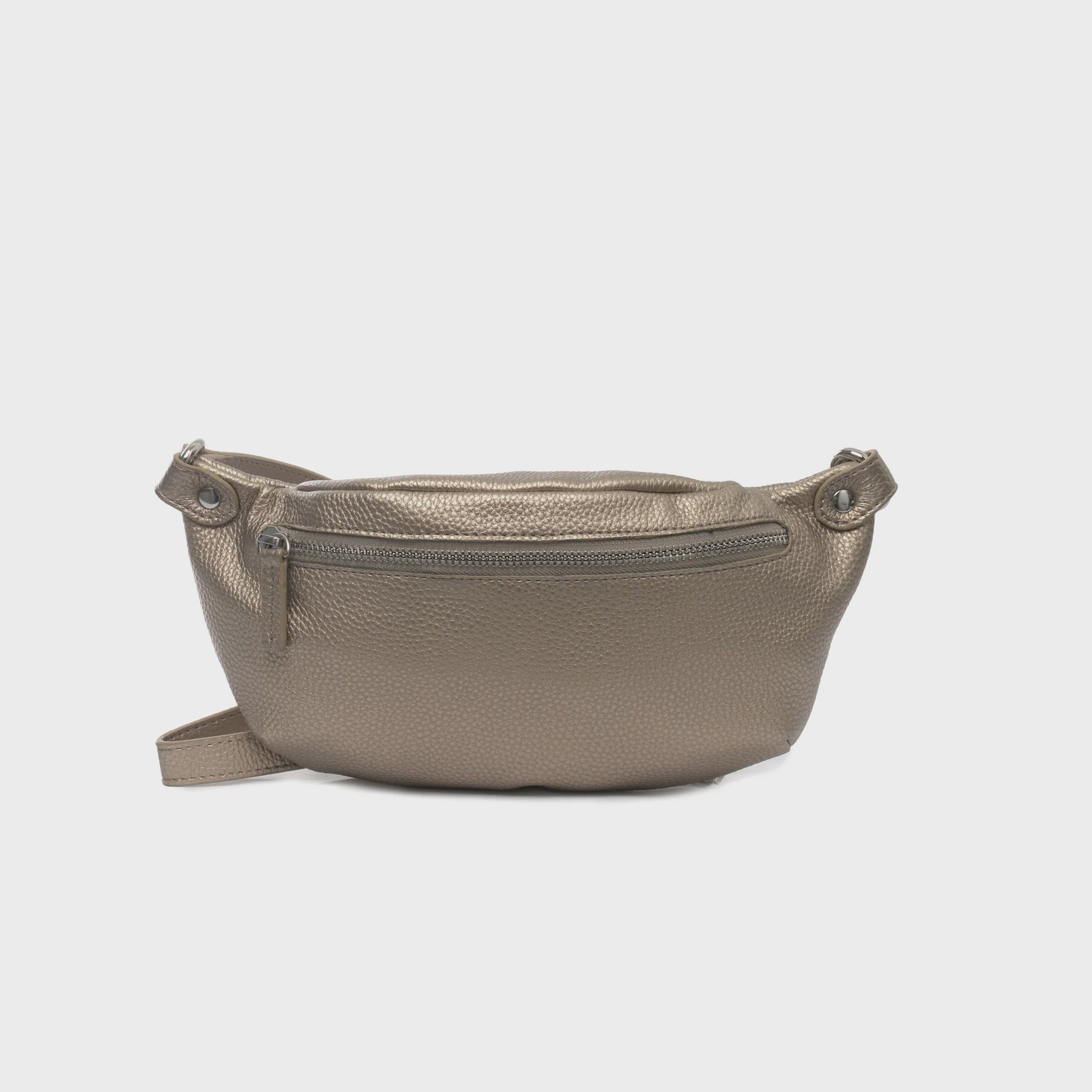 Palermo waisted crossbody bag in champagne, vegan leather, zip closure