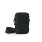 Black braided vegan leather phone and shoulder bag, detail view